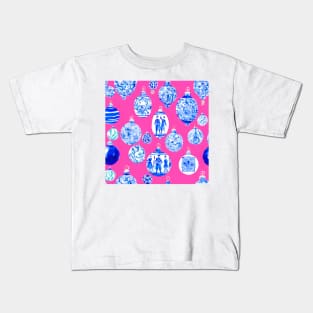 Chinoiserie Christmas Baubles on Hot Pink Kids T-Shirt